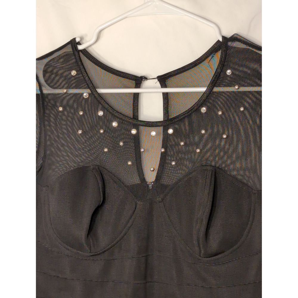 Kelly Fashion Homecoming Black Mesh Rhinestone Bodycon Mini Dress Long Sleeve M - Picture 2 of 6